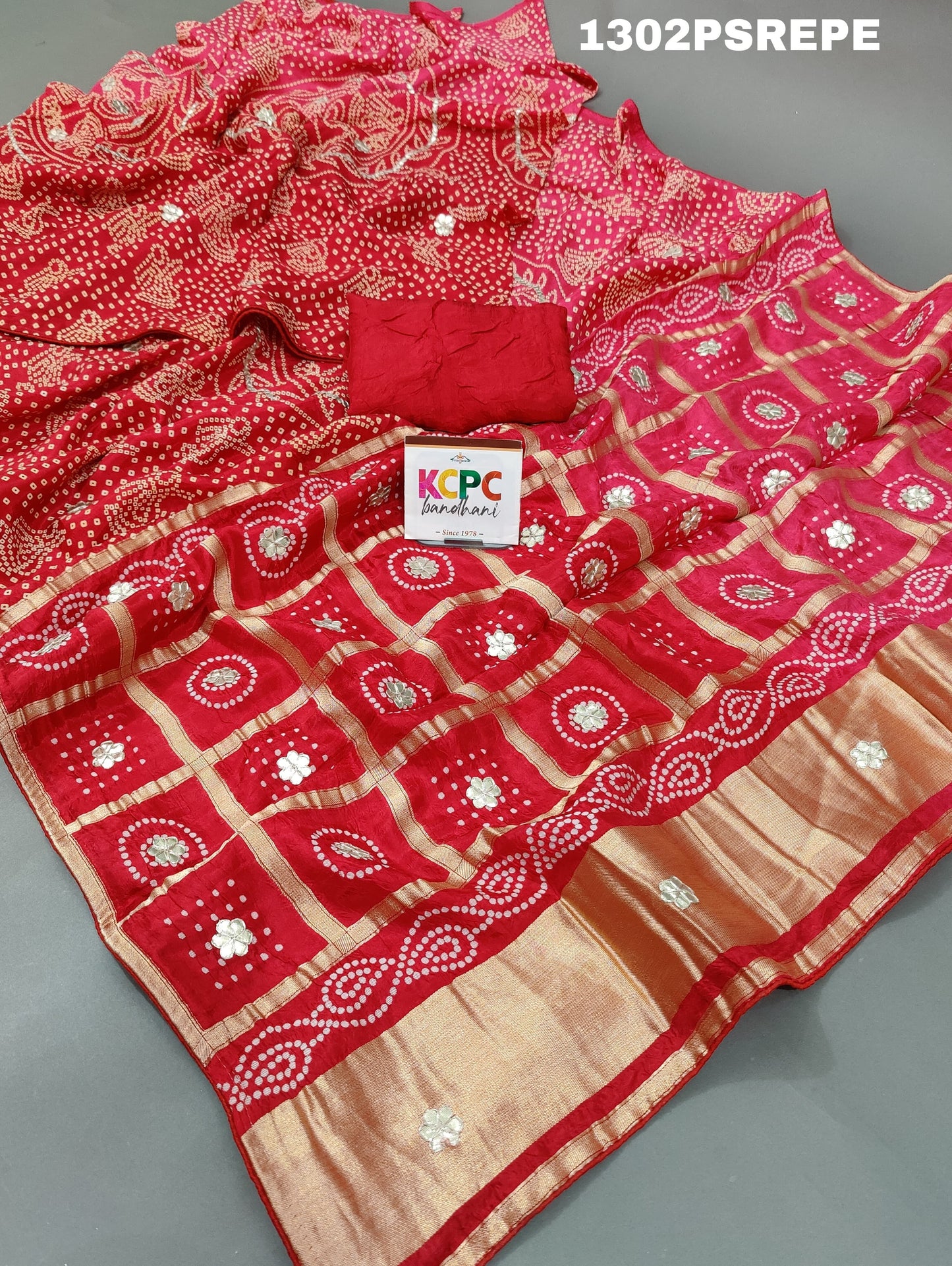 KcPc New Ho silk Gharchola Pallu Bandhani Gota patti Saree,RG