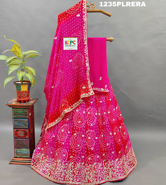 KcPc New Beautiful Pure Ojariya Chinon bandhani Gotapatti work Lehenga set,MAD