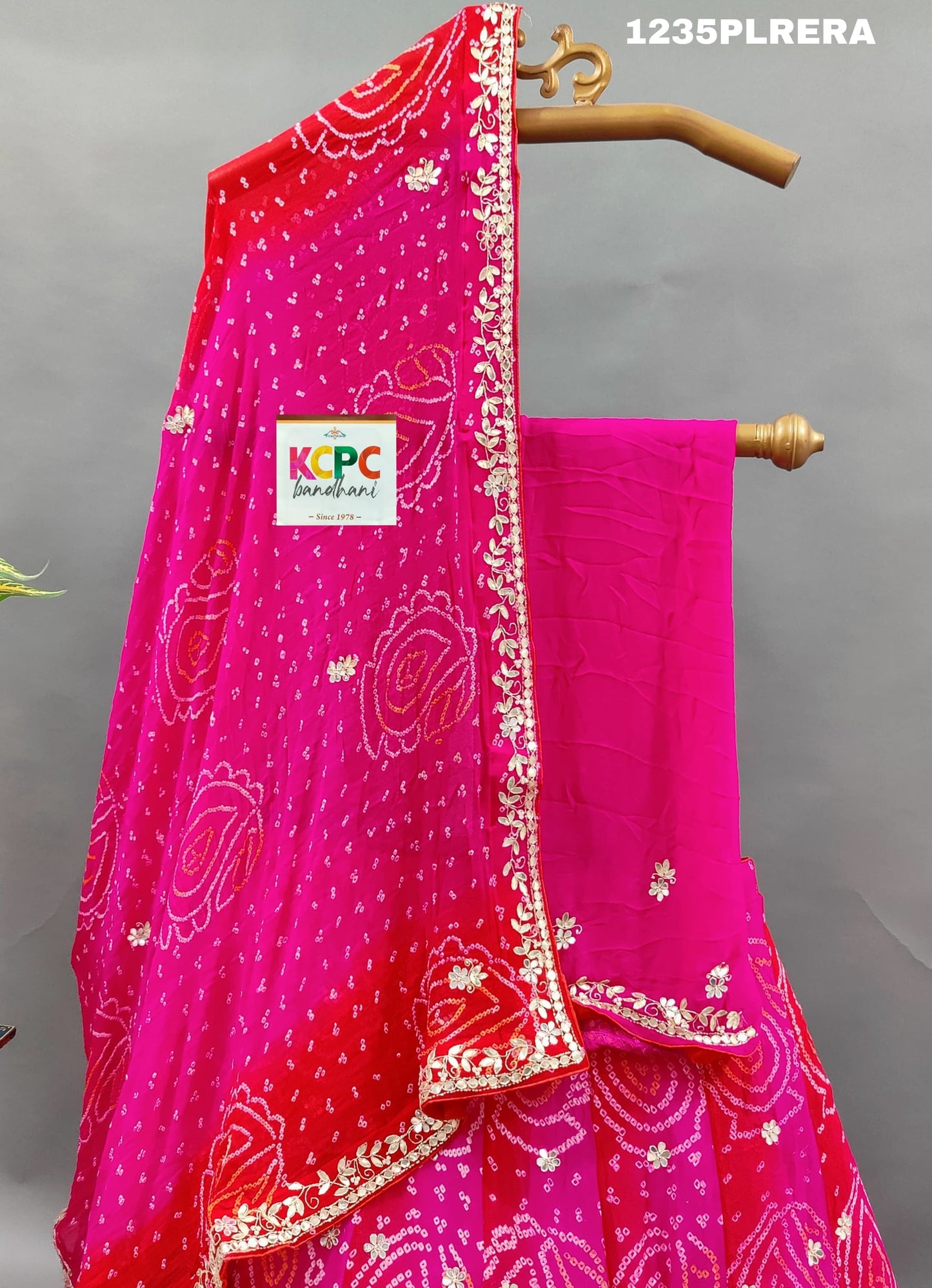 KcPc New Beautiful Pure Ojariya Chinon bandhani Gotapatti work Lehenga set,MAD