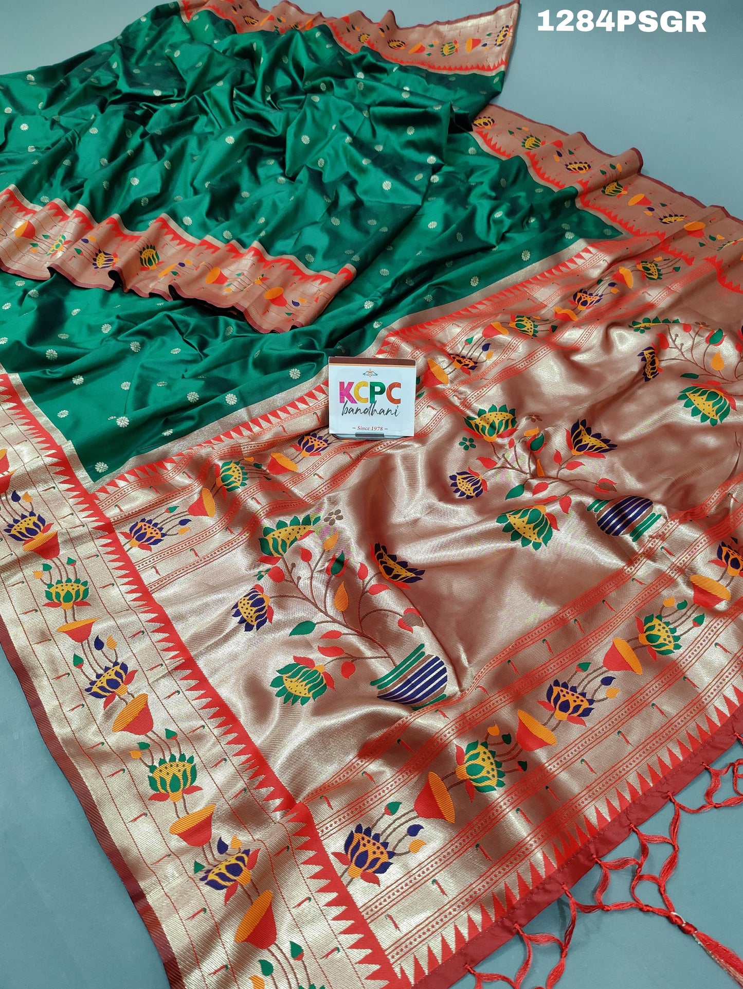 KcPc New Arrival Paithani silk Beautiful Zari border Pallu saree,SANG