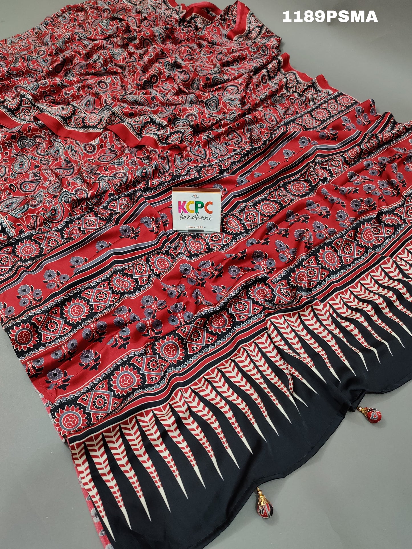 KcPc New Modal Silk Ajrakh Print Patola Saree With Blouse,APL