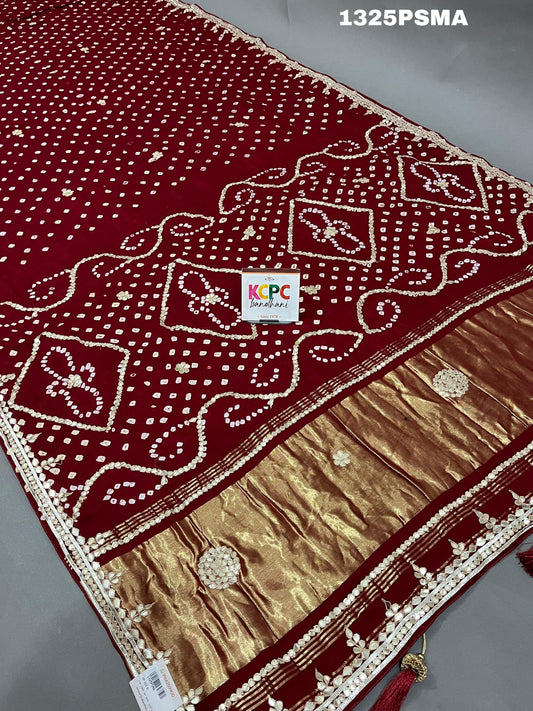 KcPc New Modal silk ekbund Bandhej Gotapatti work saree,AMT