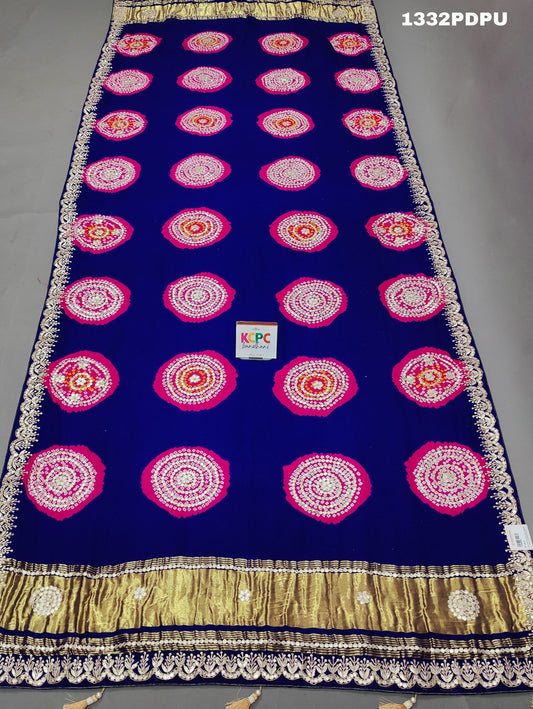 KcPc New Pure Gaji silk handmade Laddu bandhej Gotapatti Work Dupatta