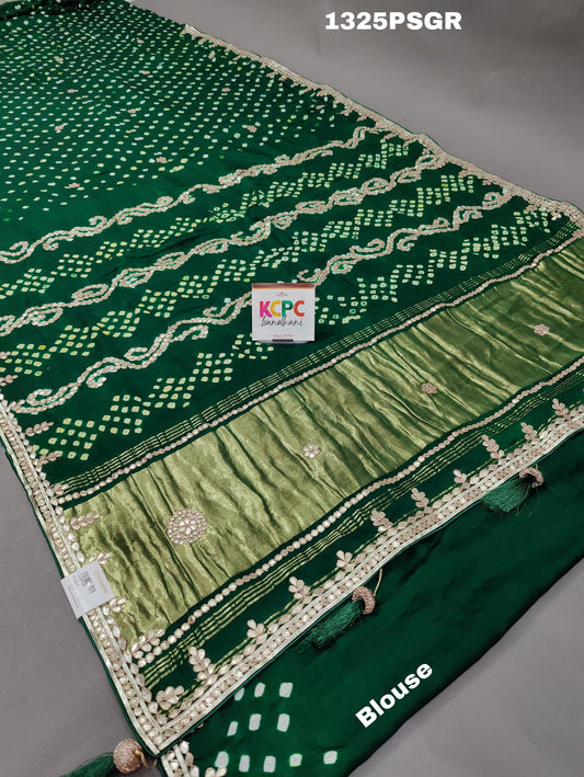 KcPc New Modal silk ekbund Bandhej Gotapatti work saree,AMT