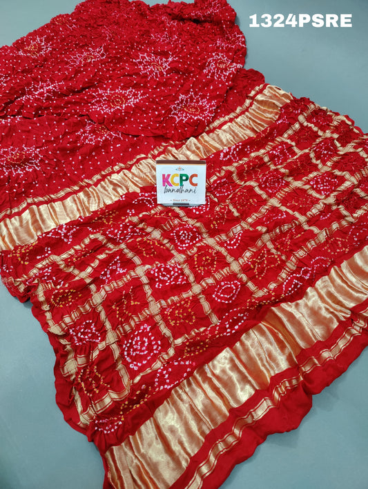 KcPc Beautiful New Design Pure Gaji silk Bandhani gharchola pallu Saree