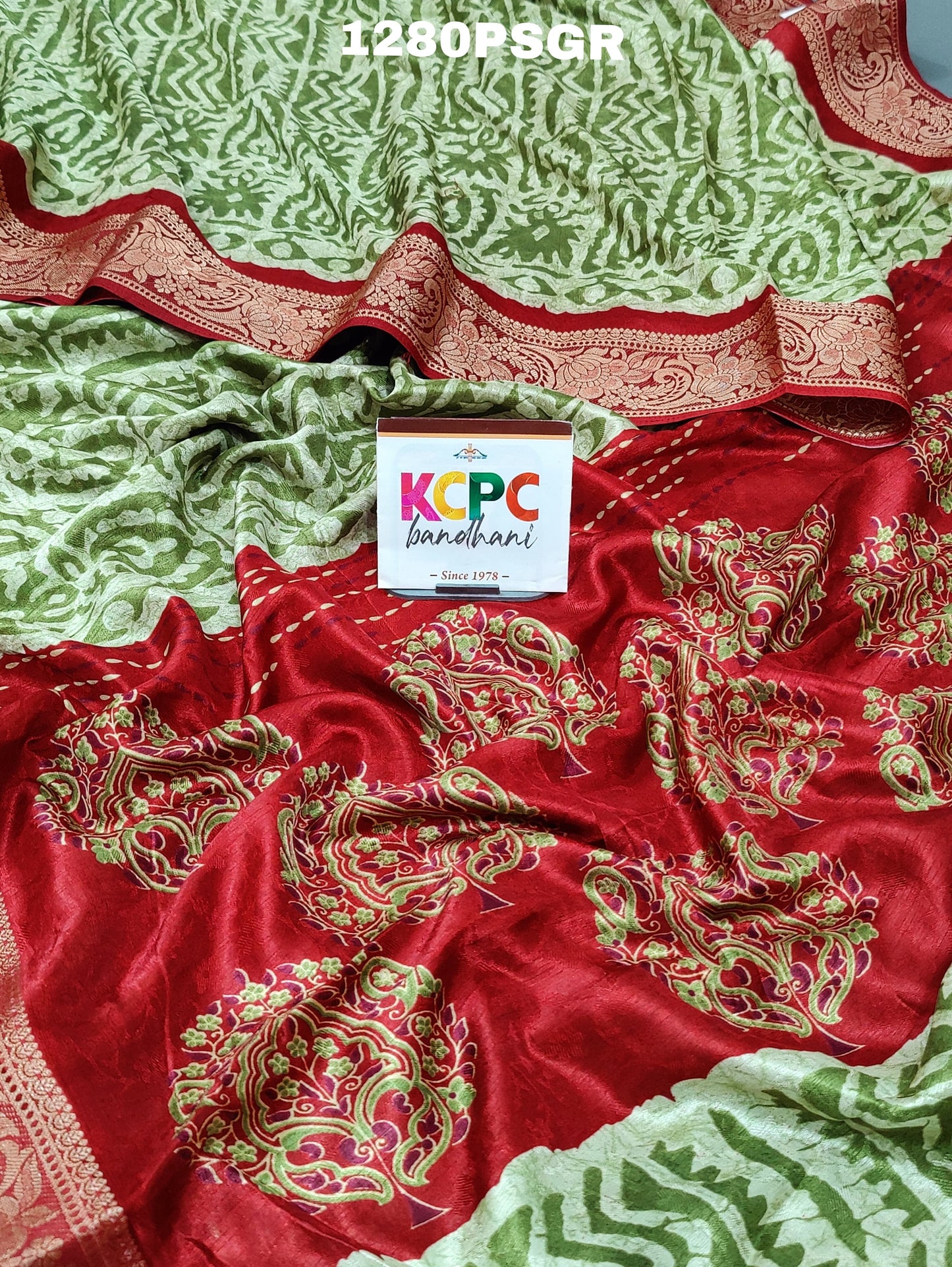 KcPc Batik Print Cotton silk saree in pista green,SRD