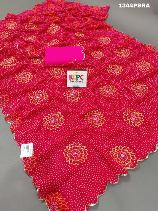 KcPc Beautiful  bandhani chiffon Aari Tari work saree,SWA