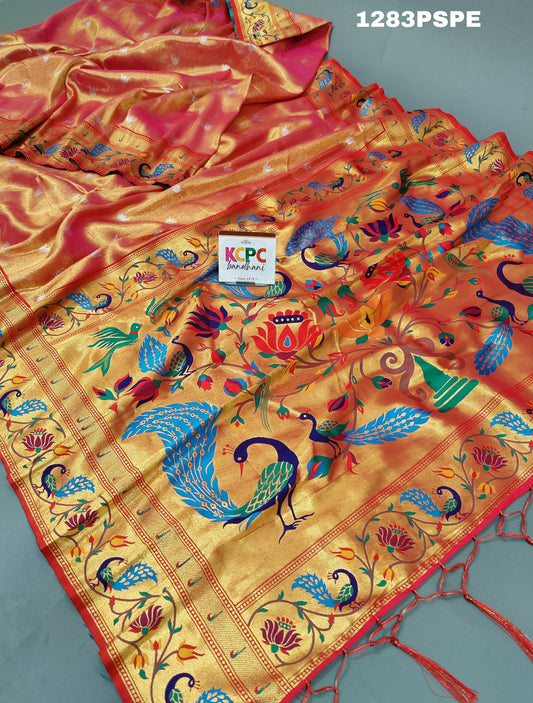 KcPc New Banarasi paithani silk Beautiful Zari border figure Pallu saree,SANG