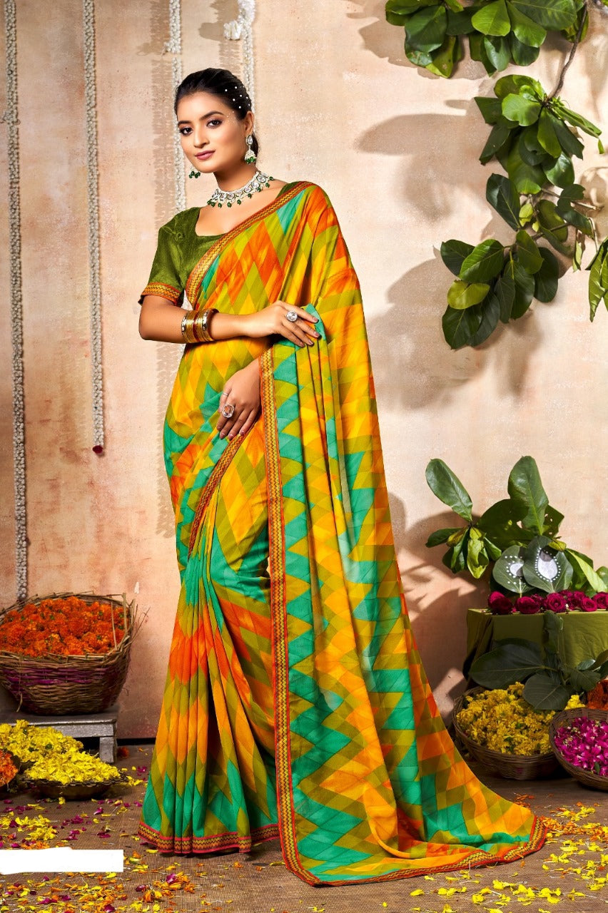 KcPc New light Weight Fabric braso border printed Saree,SRD