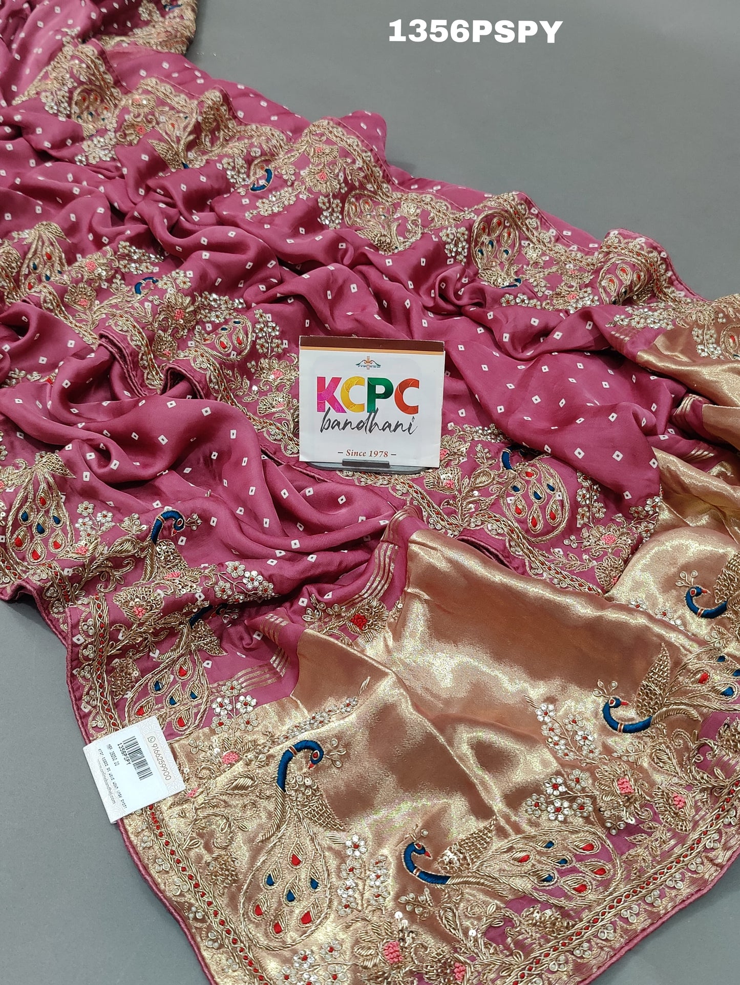 KcPc Beautiful Designer Pure Gaji silk Bandhani Heavy Zardoji work saree,RG