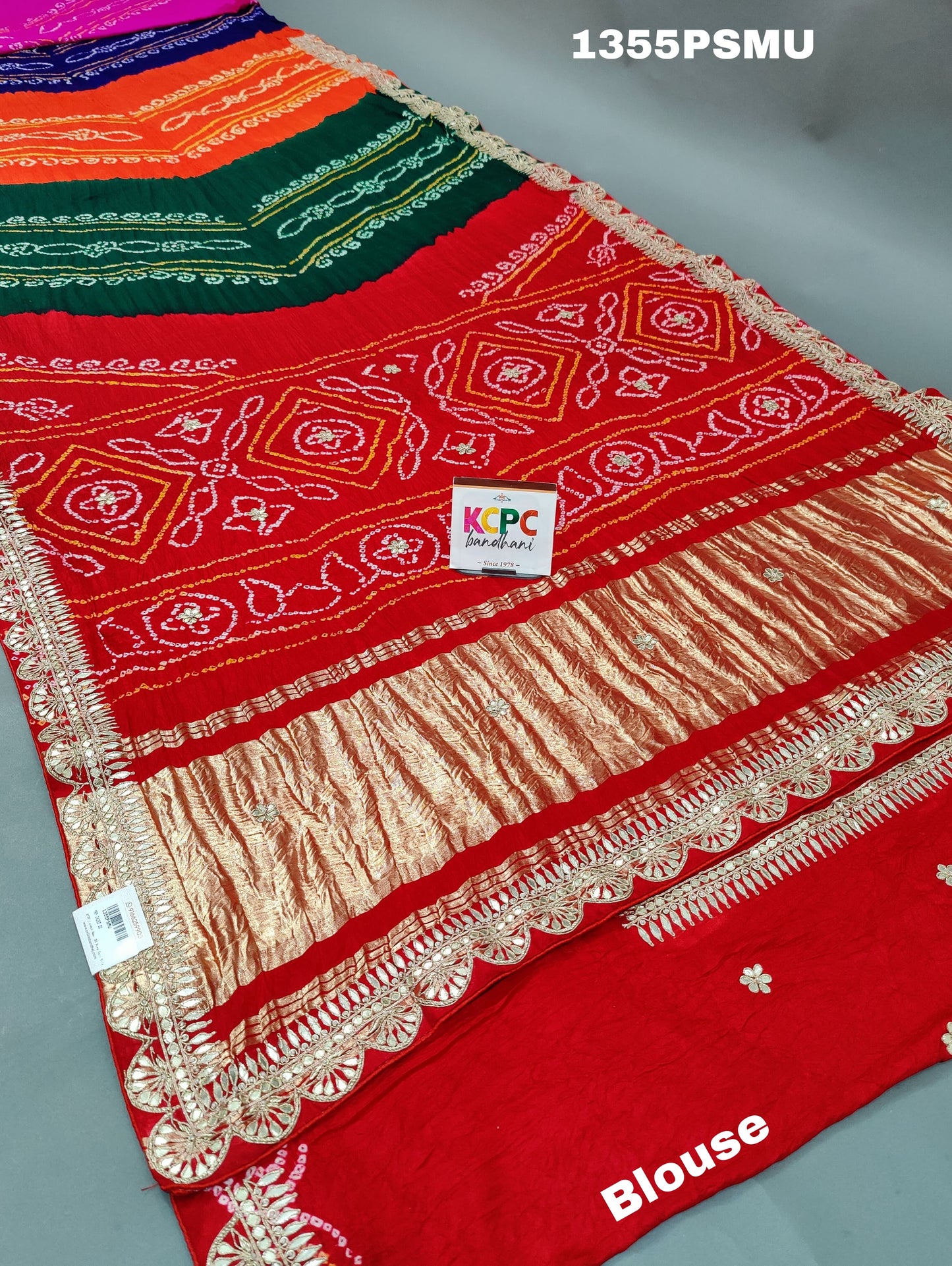 KcPc New Pure Gaji silk multi color bandhani Gotapatti work saree,RG