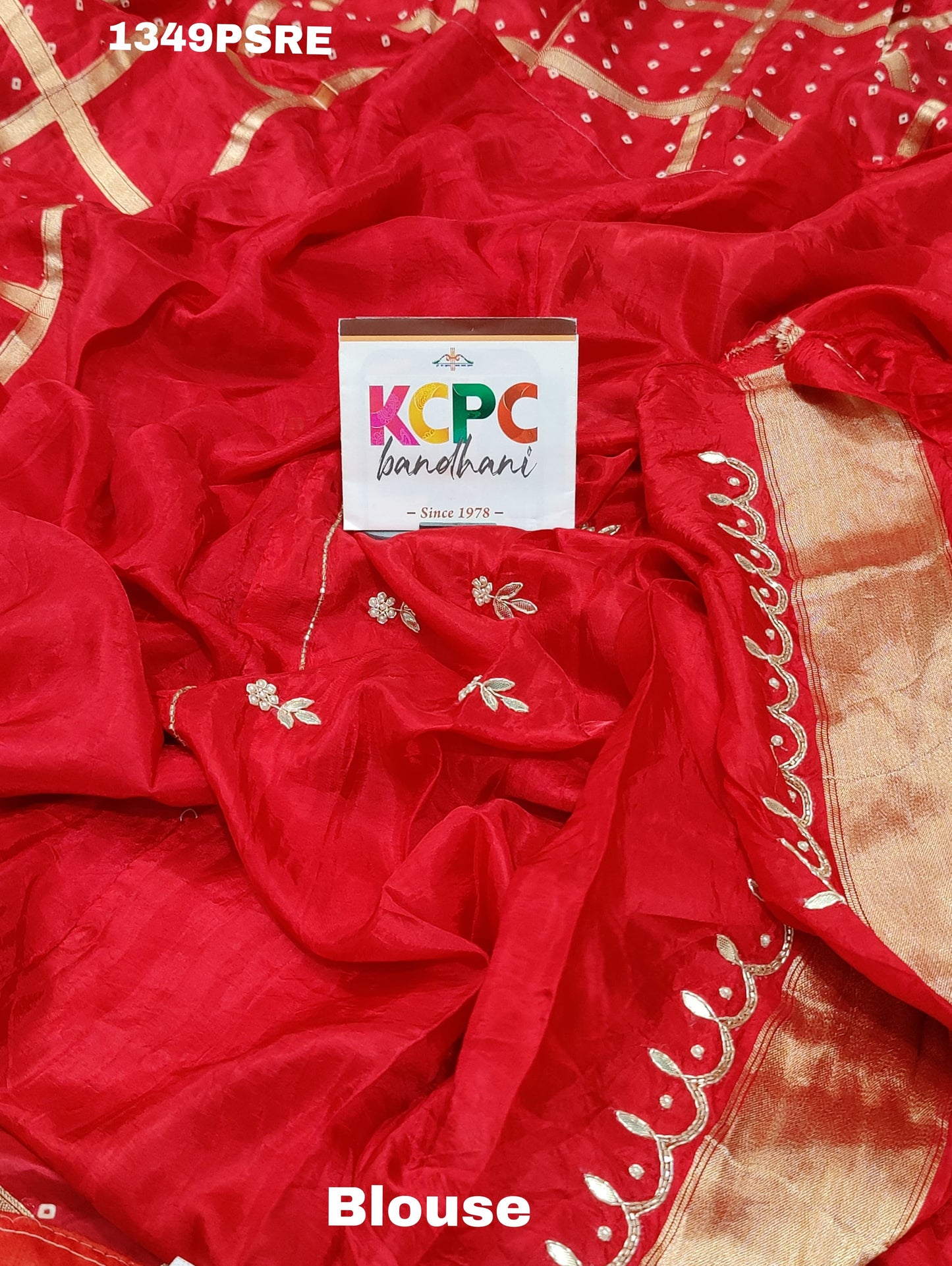 KcPc New Ho silk Bandhani Gotapatti Cutdana work saree,RG