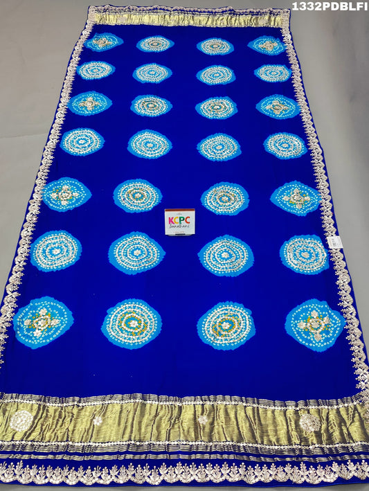 KcPc Pure Gaji silk Handmade Laddu Bandhej Gota patti work Dupatta,RG