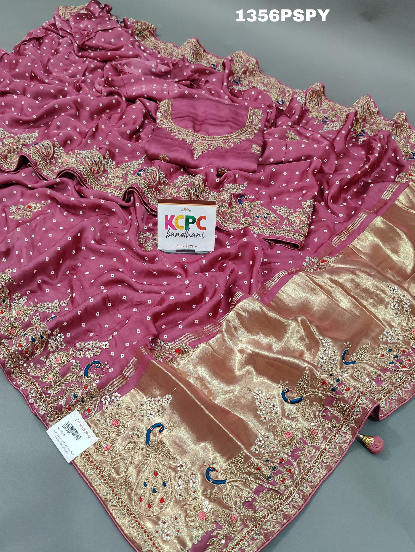 KcPc Beautiful Designer Pure Gaji silk Bandhani Heavy Zardoji work saree,RG