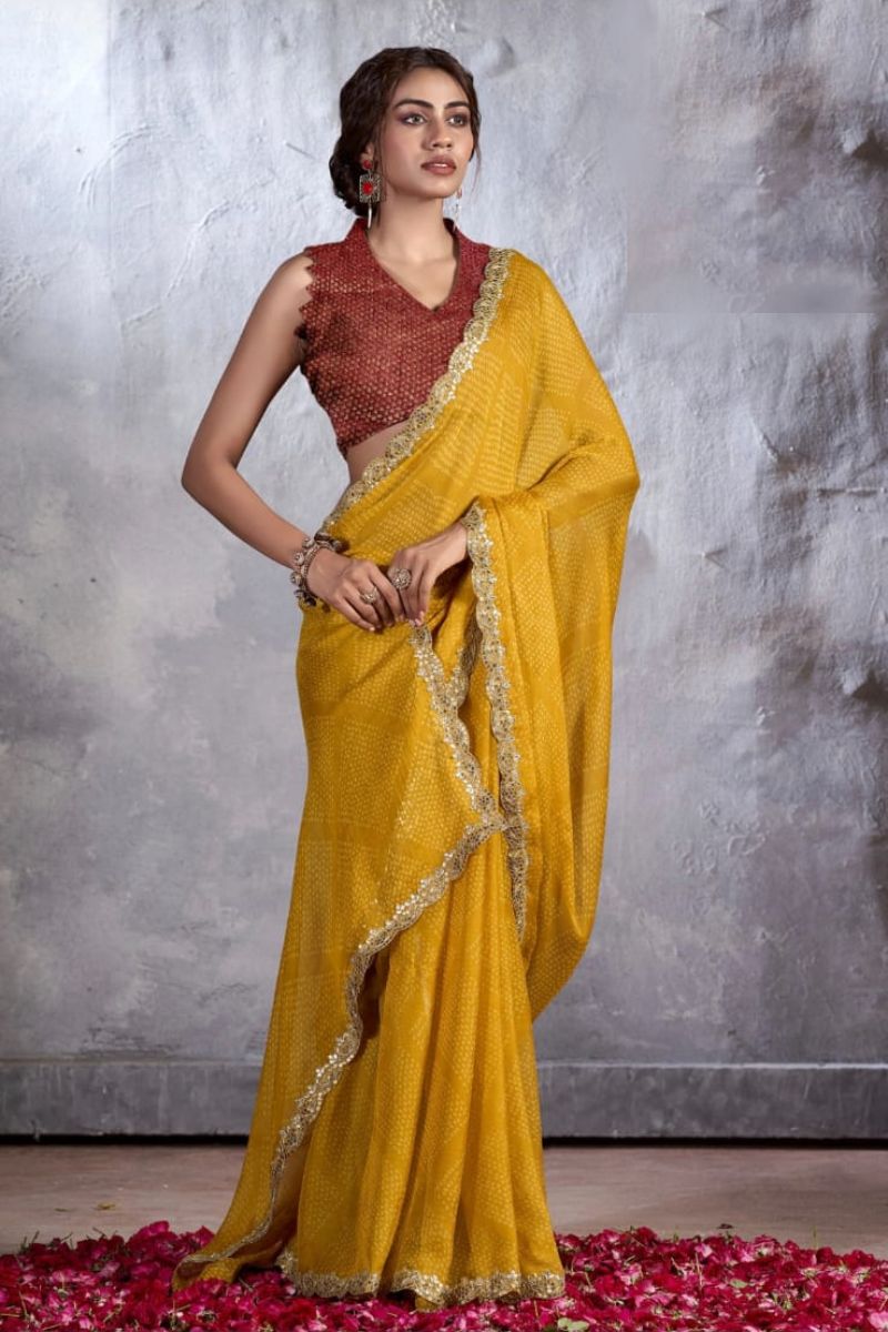 KcPc New chiffon bandhani print Gotapatti Saree,BHA