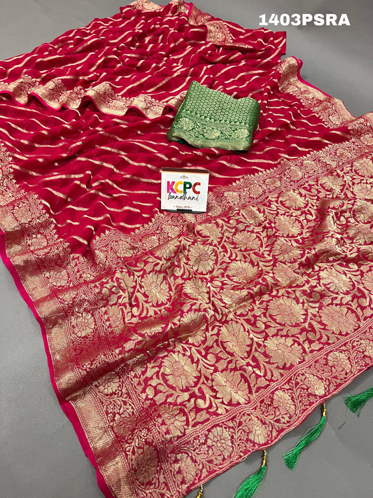 KcPc Pure khadi Georgette Banarsi Handloom lahariya zari weaving saree,MAHA