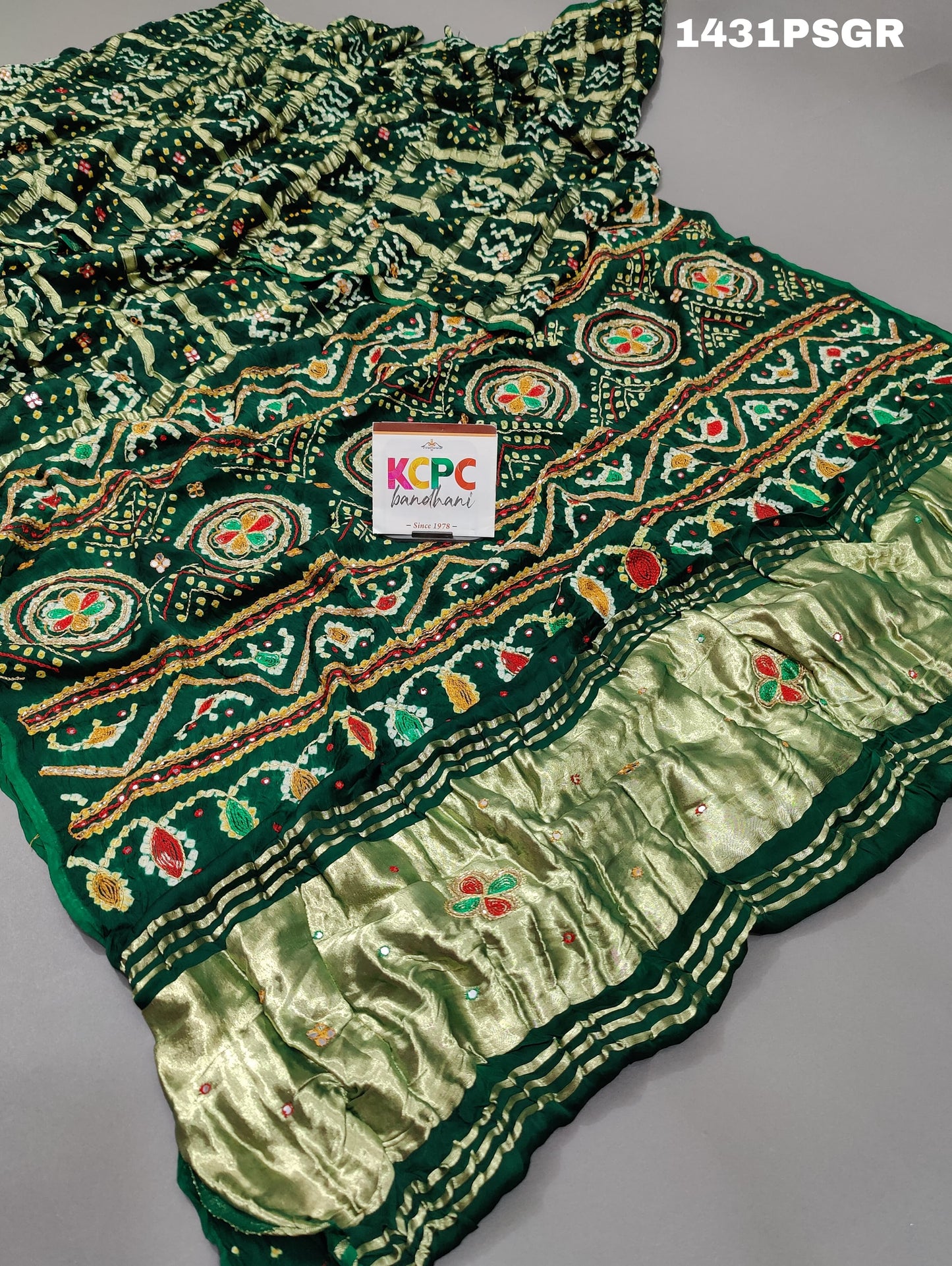 KcPc Famous Pure Gaji Silk Gharchola Handmade Bandhej  khaddi Mirror Work Saree,MAH