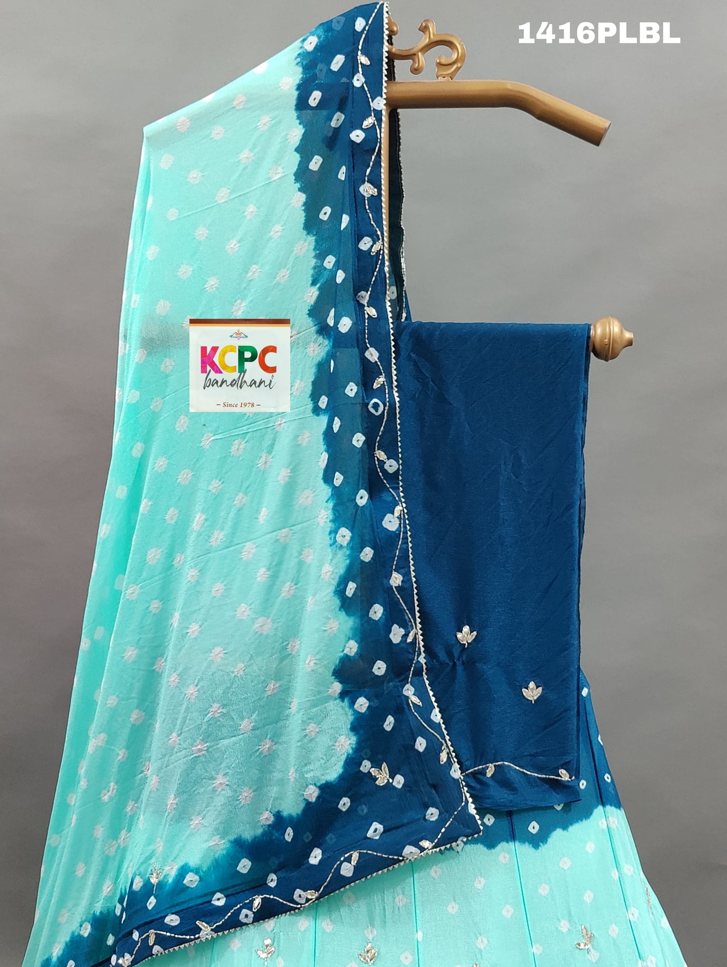 KcPc New Chinon double shade Bandhani Cutdana work lehenga, RAJ