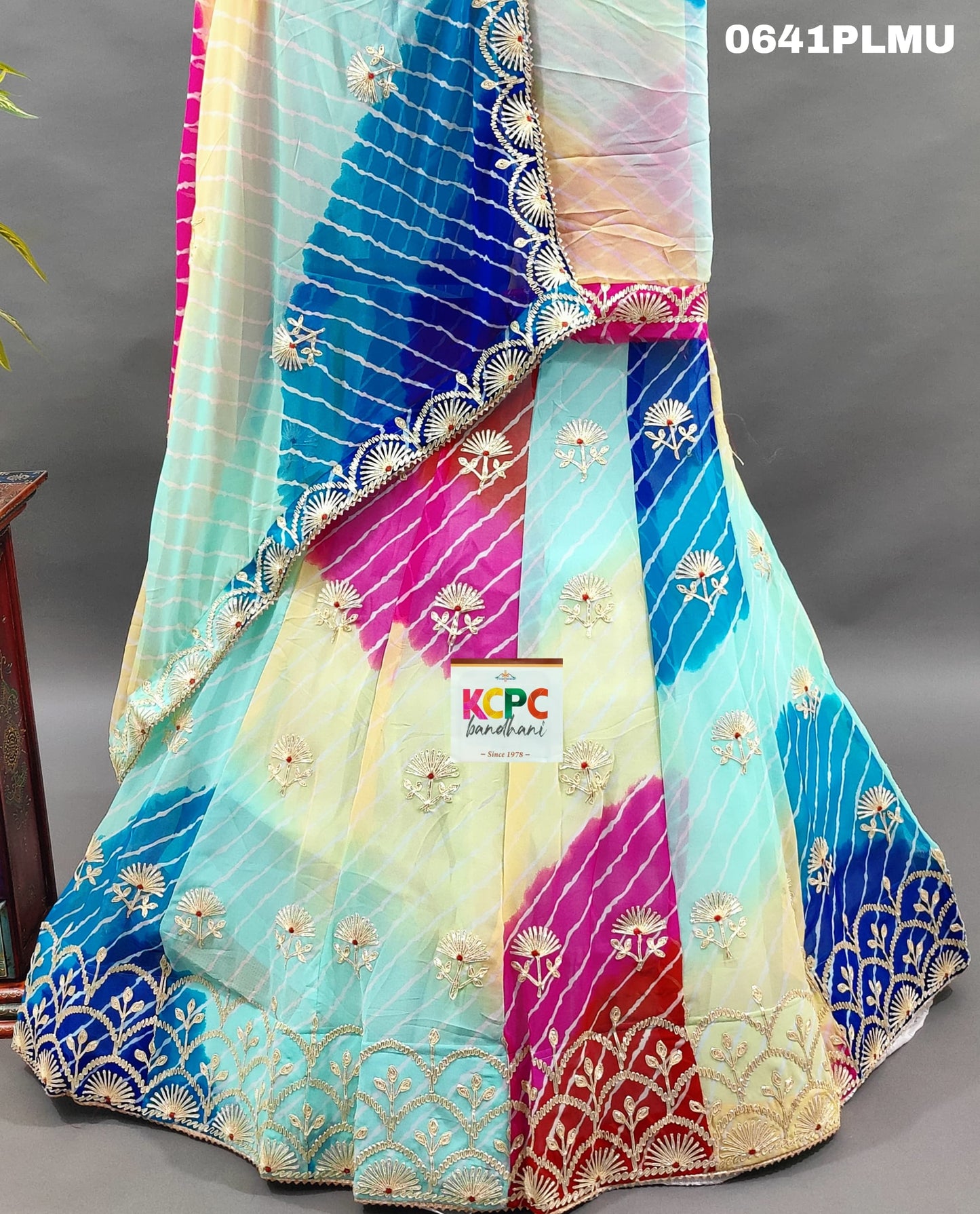 KcPc New multi color lahariya with kachha Gotapatti work lehenga Set,RAJ