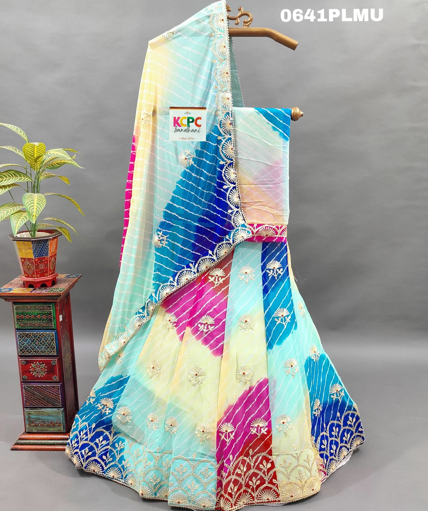 KcPc New multi color lahariya with kachha Gotapatti work lehenga Set,RAJ