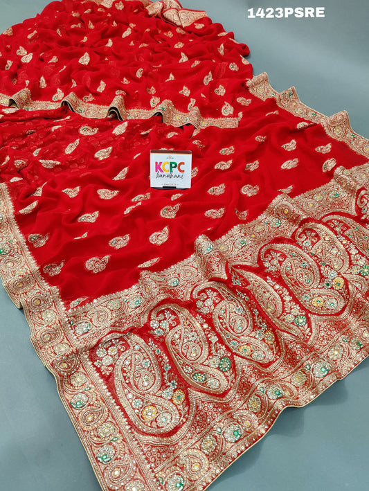 KcPc New pure Georgette Banarasi Handloom Weaving Diamond Cutdana Handwork saree,MAHA