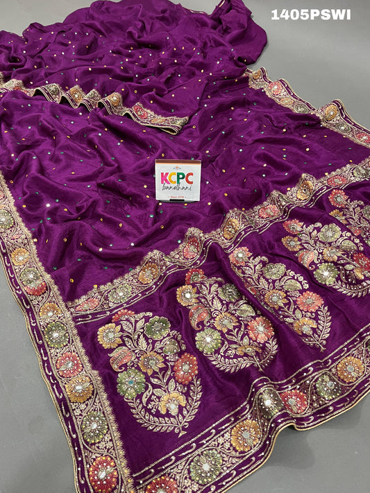 KcPc New pure Georgette Banarasi Handloom Weaving Mirror Cutdana Handwork saree,MAHA