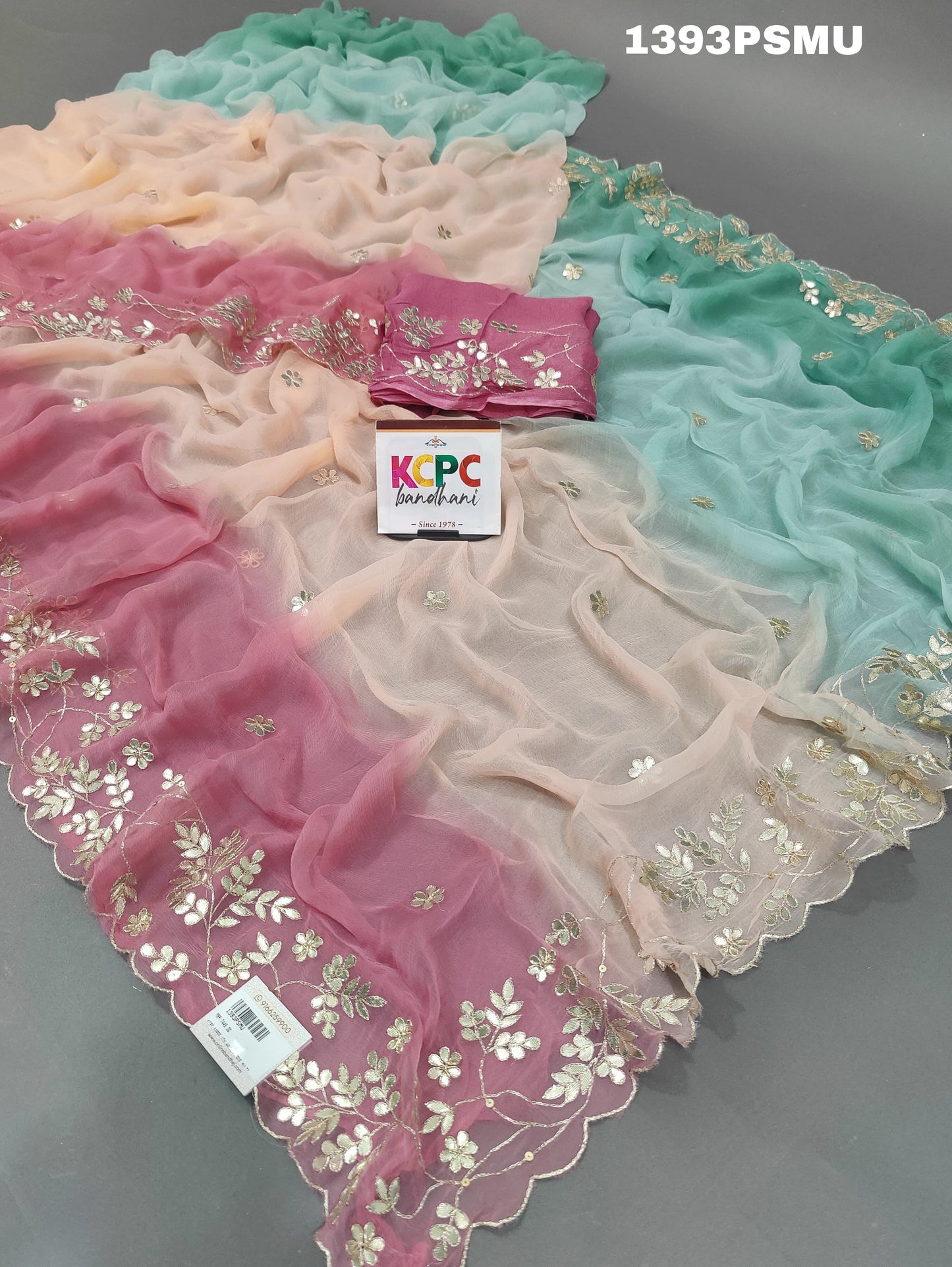 KcPc New Pure chiffon Gotapatti work Jaipuri Tradishanal Rajputi saree,VND