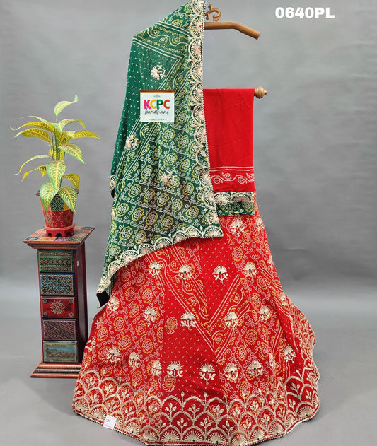 KcPc New Pure Georgette  Bandhani kacha Gota pati Work Lehenga ,RAJ