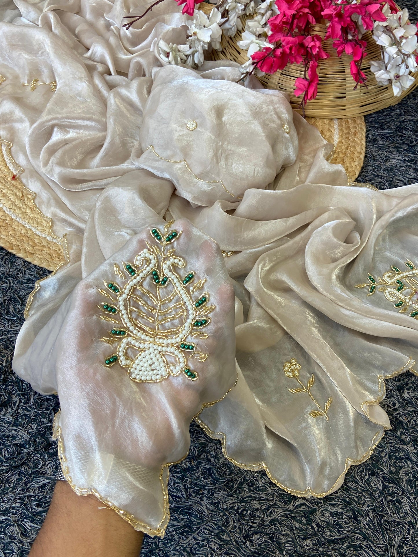 Space satin silk saree with designer khatal handwork saree 😍