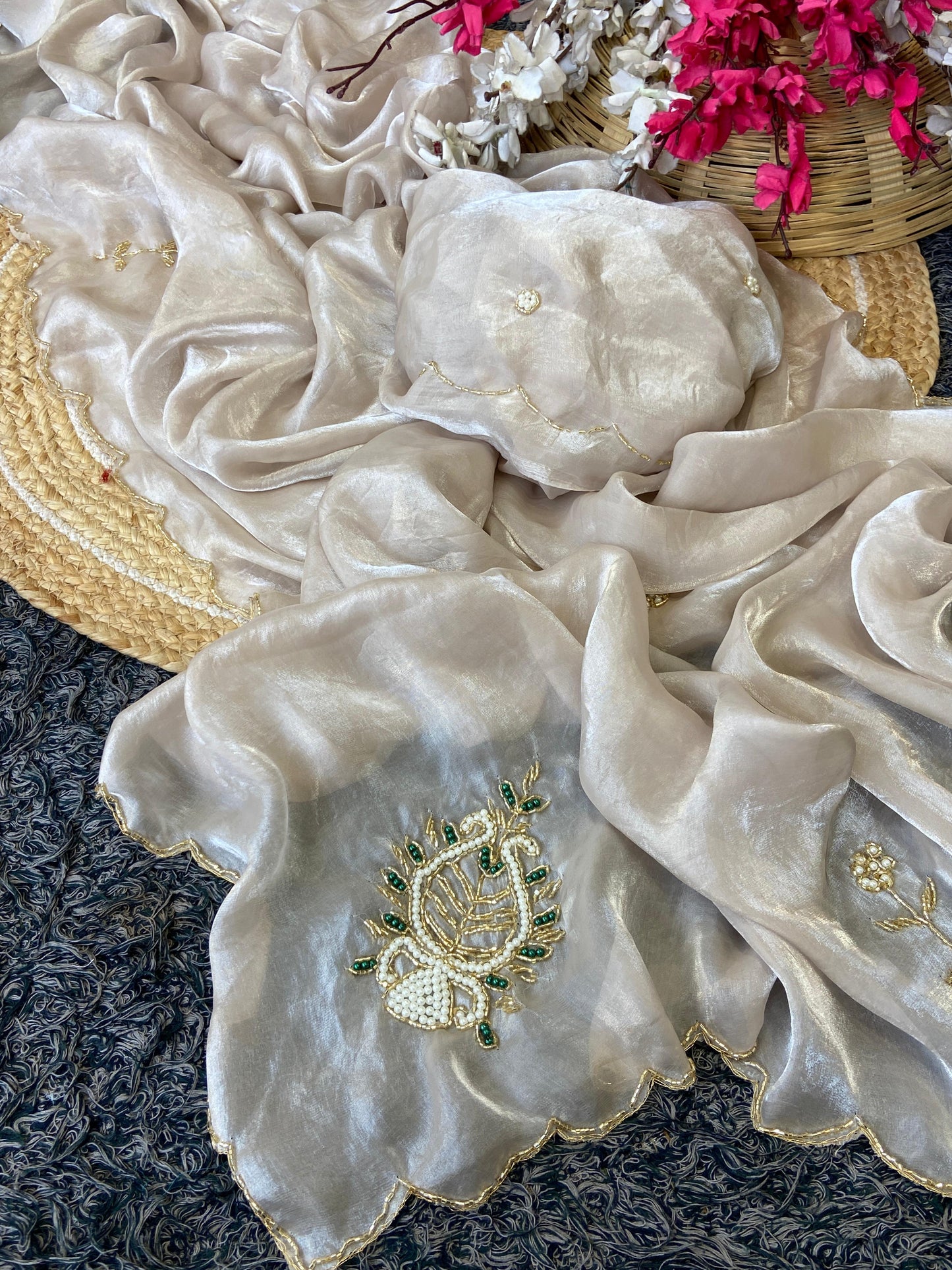 Space satin silk saree with designer khatal handwork saree 😍