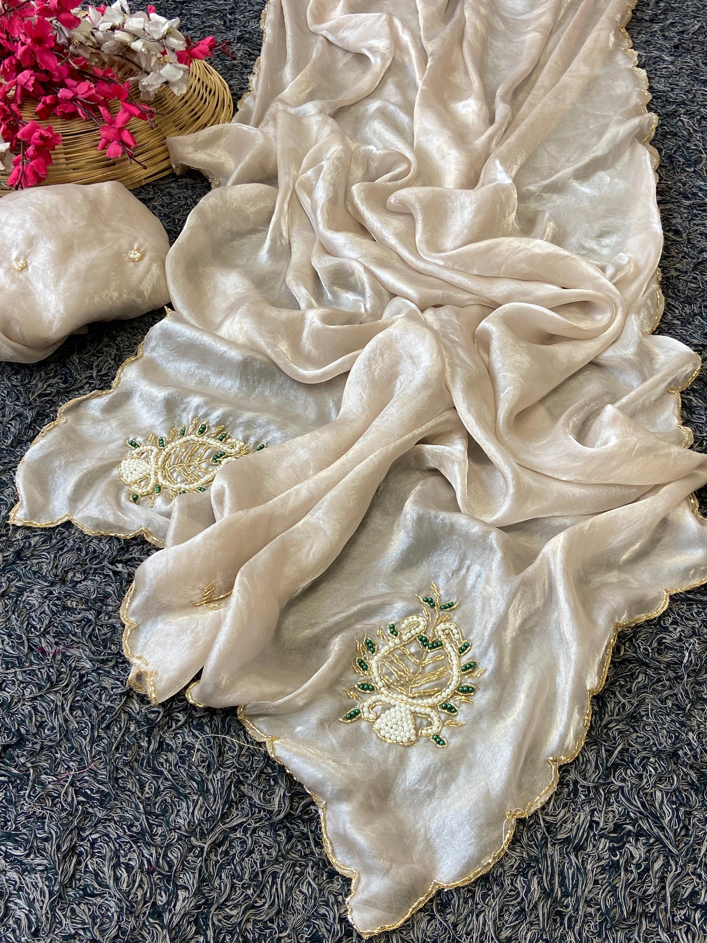 Space satin silk saree with designer khatal handwork saree 😍