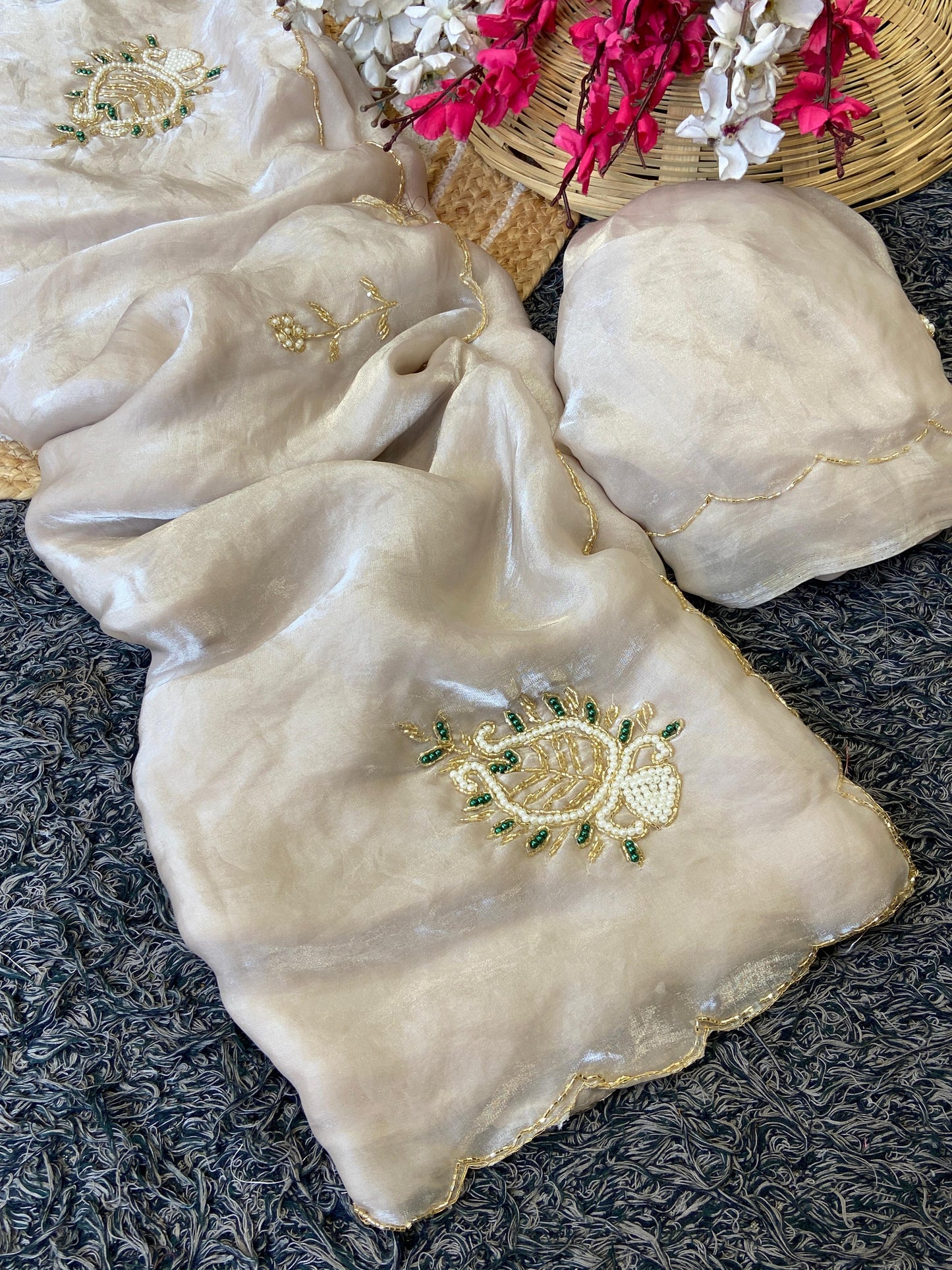 Space satin silk saree with designer khatal handwork saree 😍