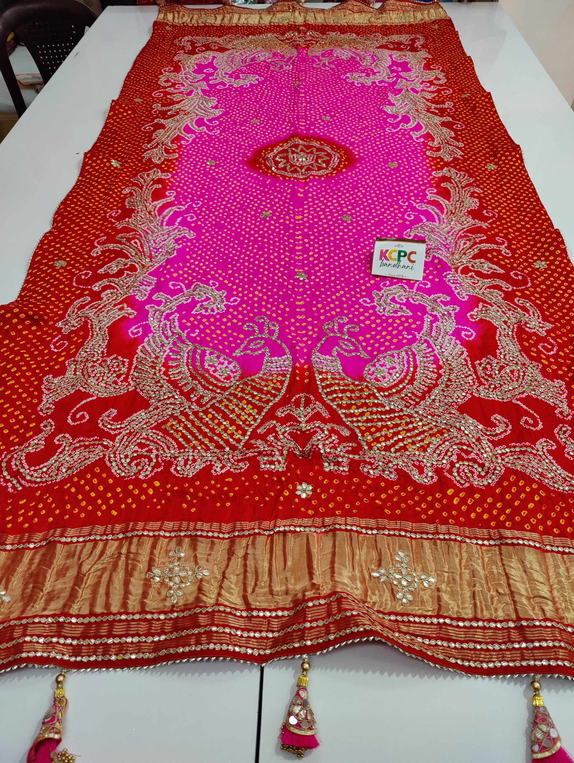 Pure Gaji Silk Bandhani Ghatchola Dupatta Heavy Gotapatti Work Bridal Kcpc Nr