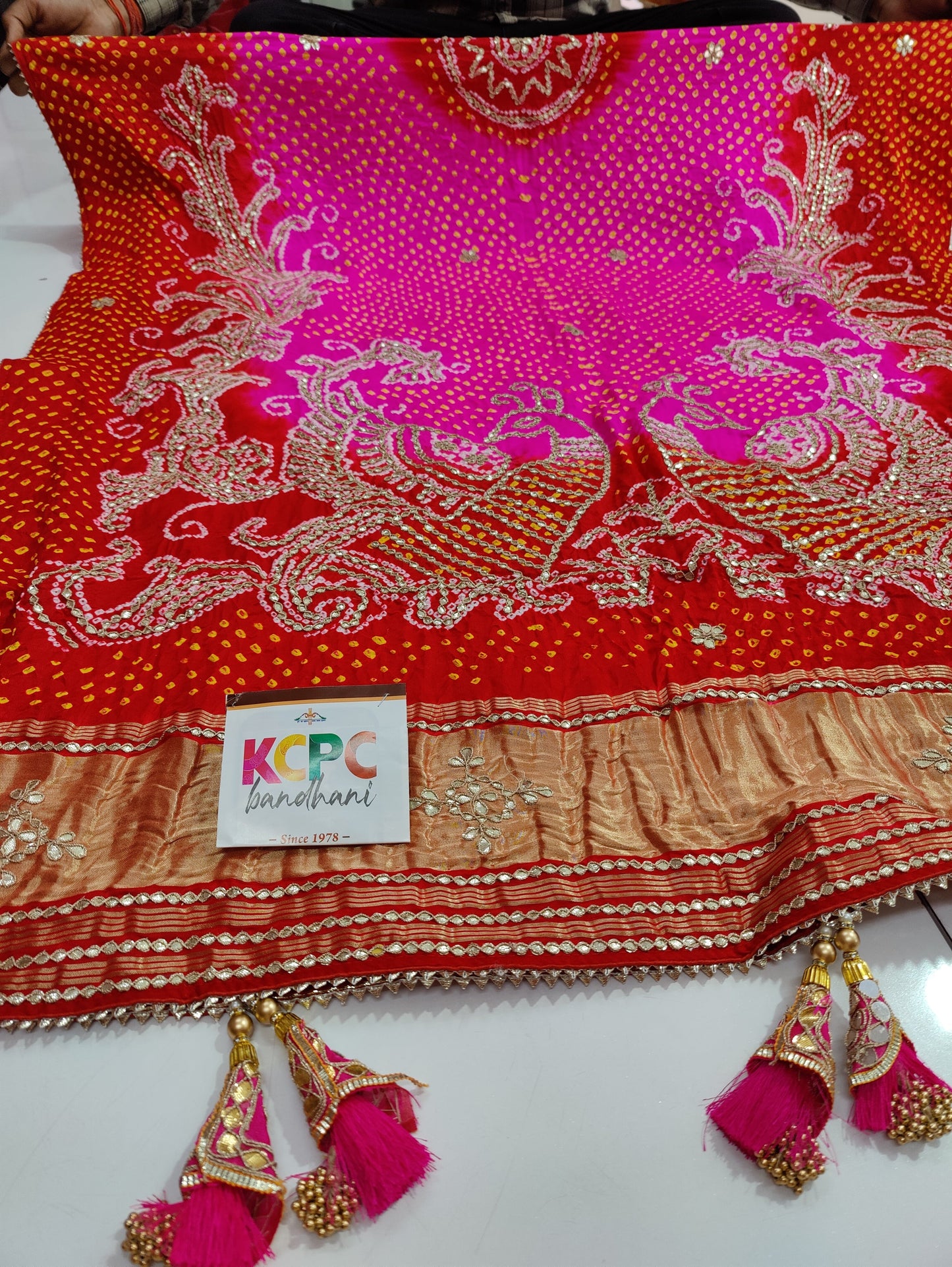 Pure Gaji Silk Bandhani Ghatchola Dupatta Heavy Gotapatti Work Bridal Kcpc Nr