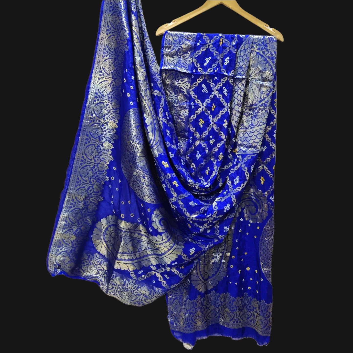 Banarasi Bandhej Gharchola Kerry Chand Dupatta Or Kc Blue