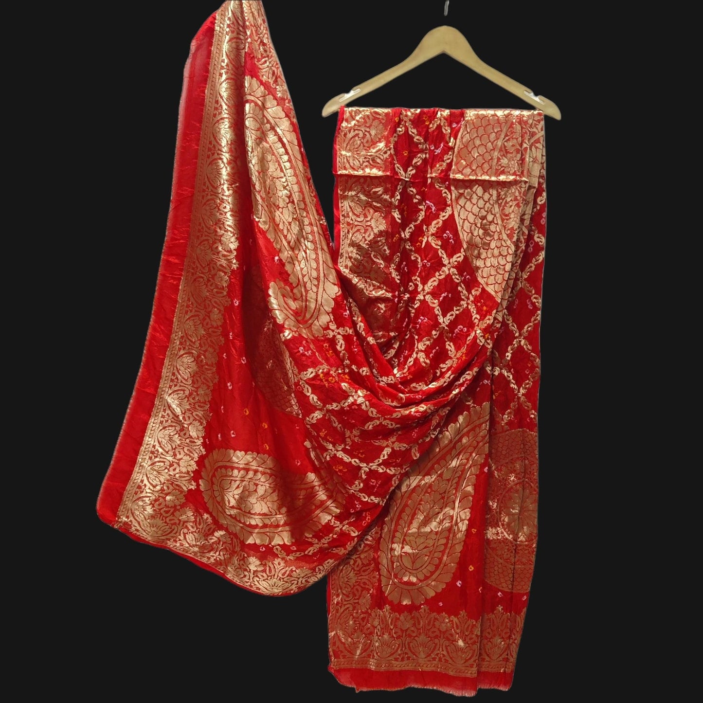 Banarasi Bandhej Gharchola Kerry Chand Dupatta Or Kc Orange