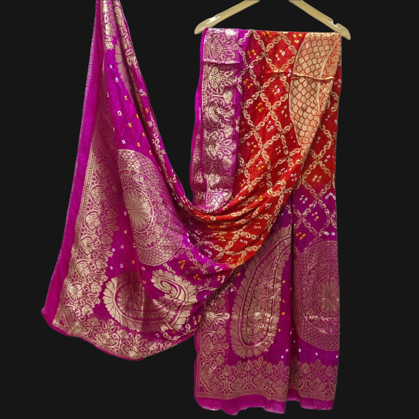 Banarasi Bandhej Gharchola Kerry Chand Dupatta Or Kc Red Rani