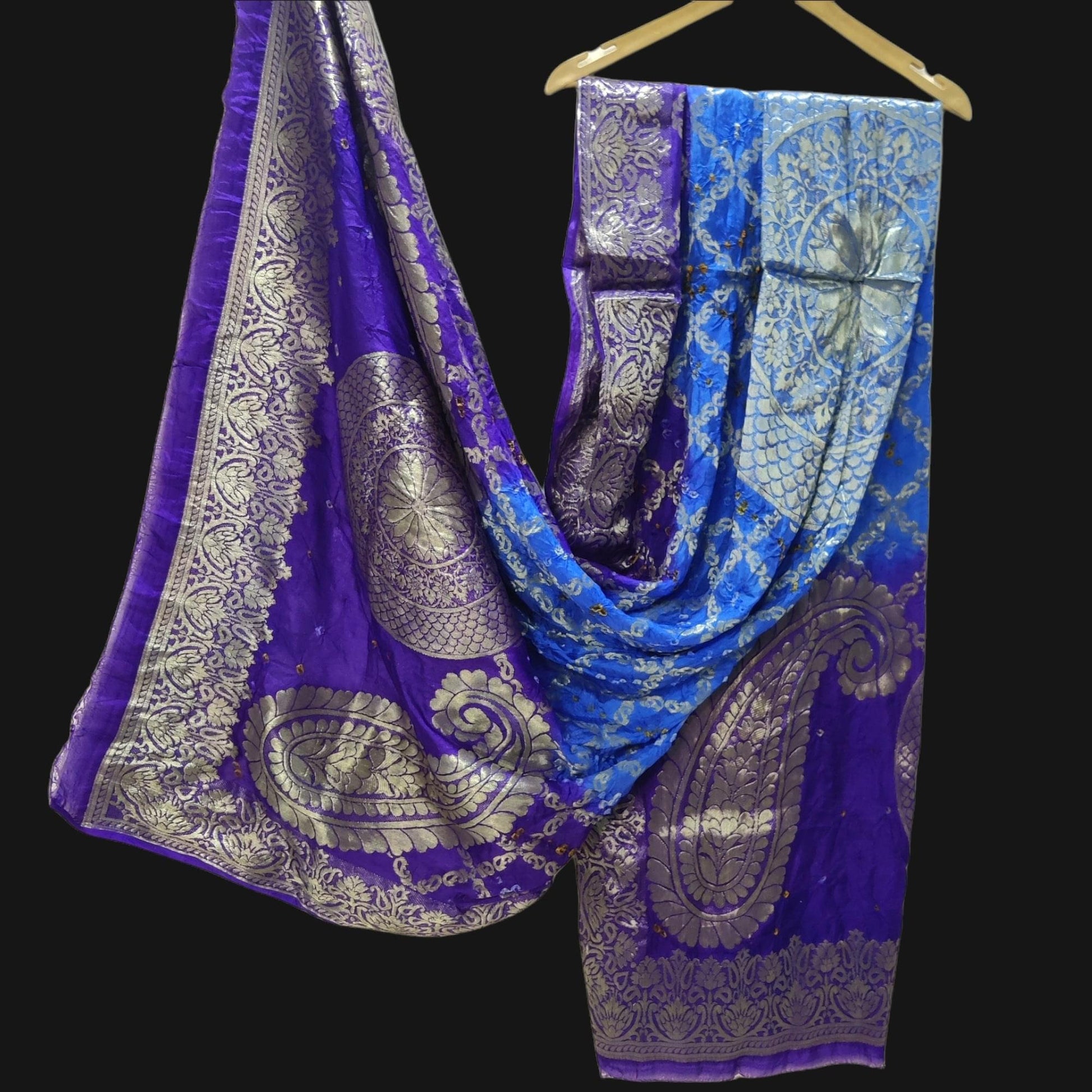 Banarasi Bandhej Gharchola Kerry Chand Dupatta Or Kc Firoji Blue