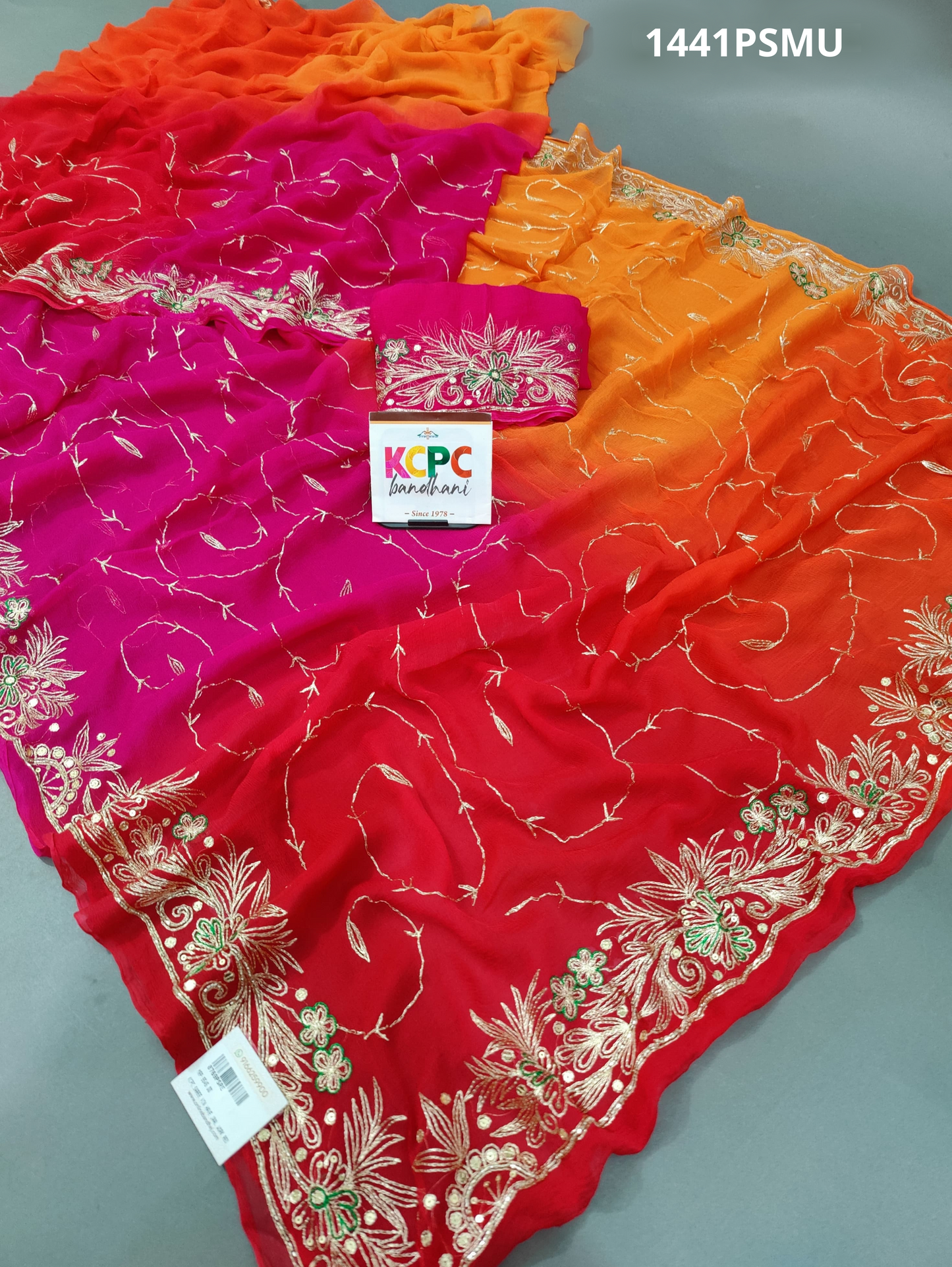 KcPc New Pure Diamond Chiffon Mukesh work Jaipuri Tradishanal Rajputi saree,VND