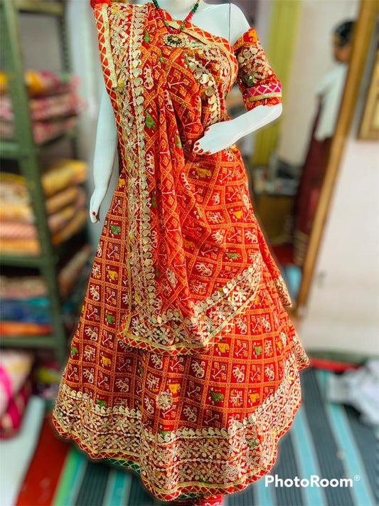 Rajasthani Kota Doria Patola Gotapatti Lehenga Nr Kml Red