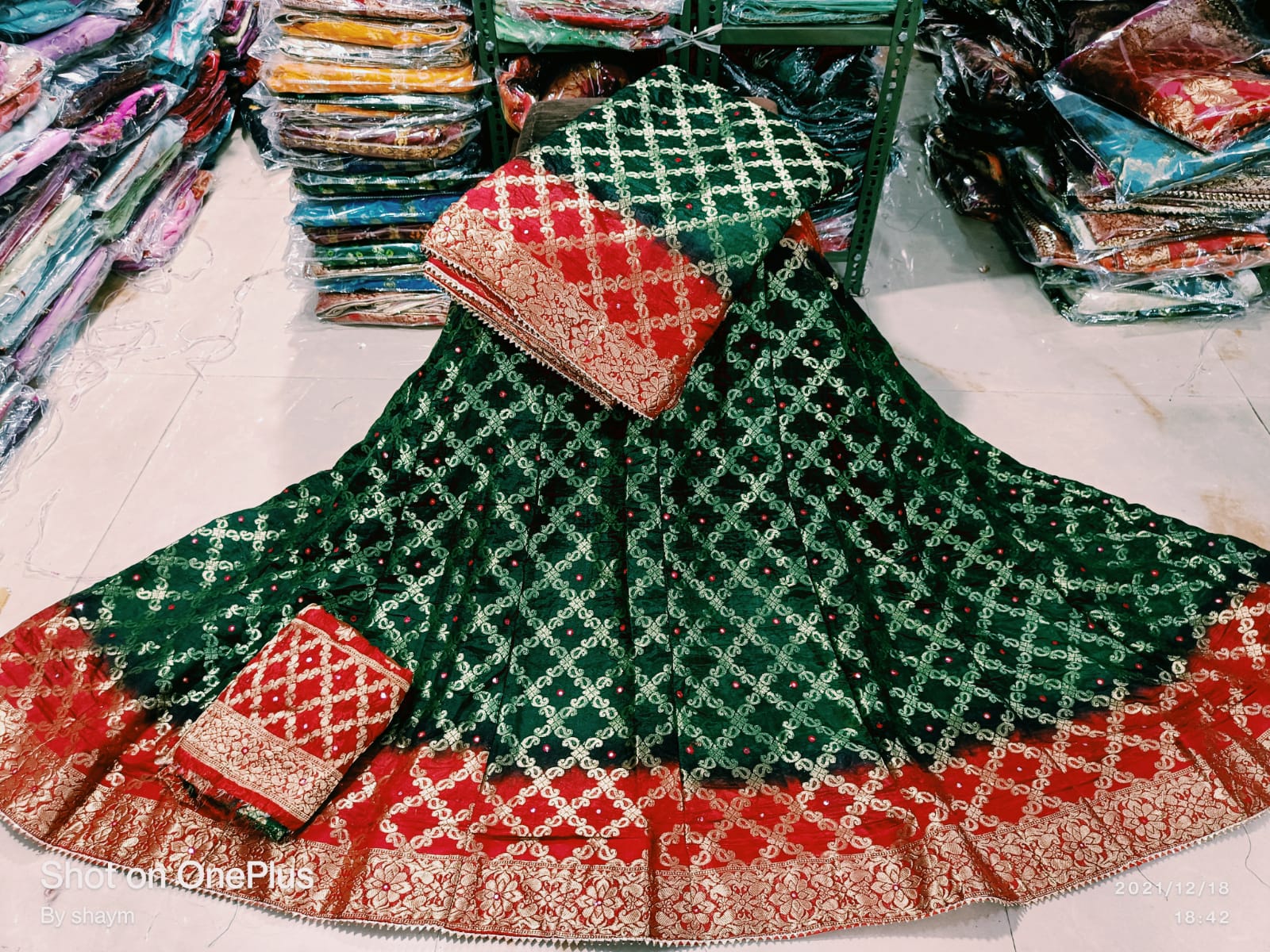 Rajasthani Banarasi Bandhej Ghatchola Mirror Work Lehenga Nr Kml Green Red Lehenga