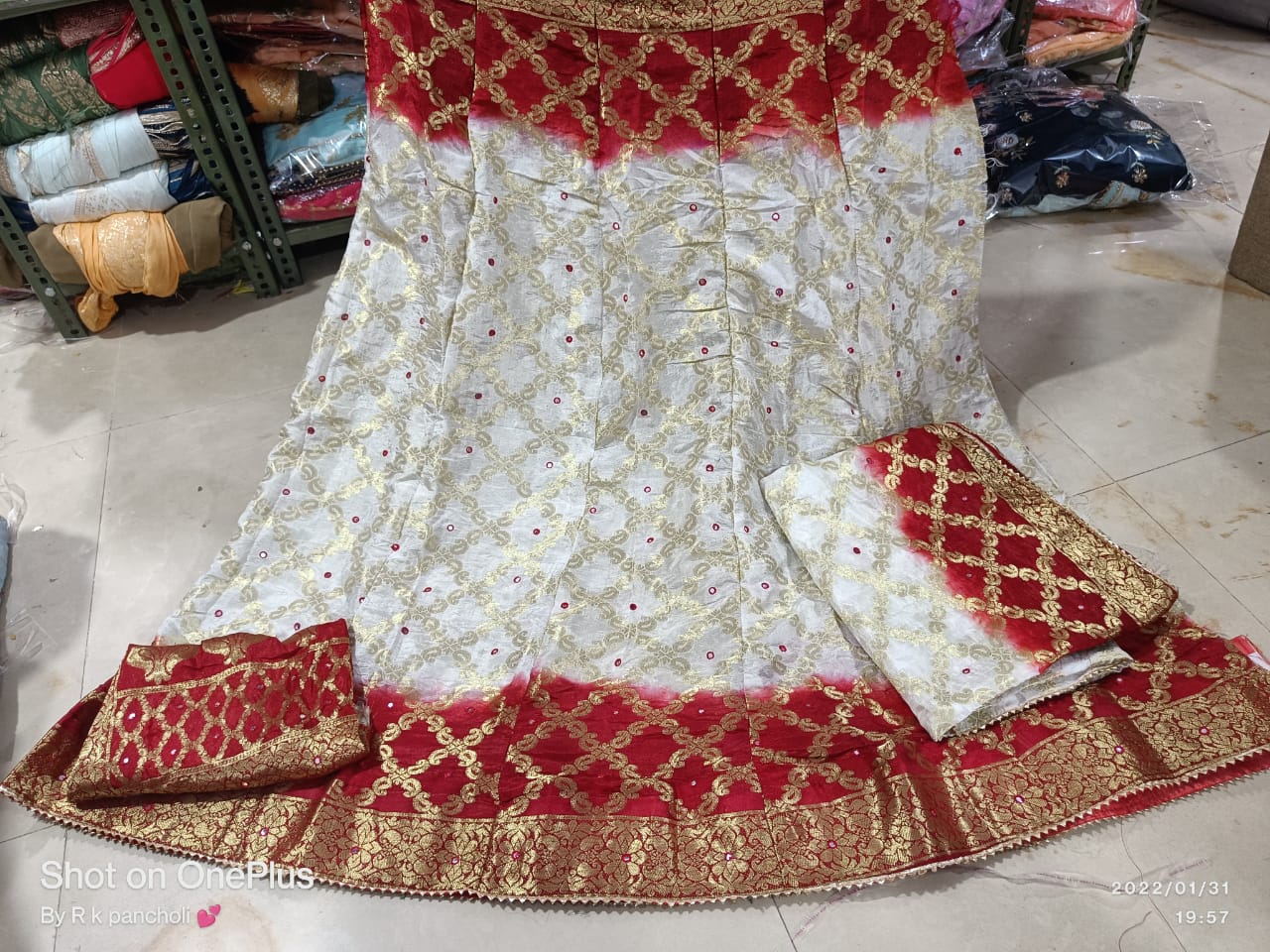 Rajasthani Banarasi Bandhej Ghatchola Mirror Work Lehenga Nr Kml White Red Lehenga