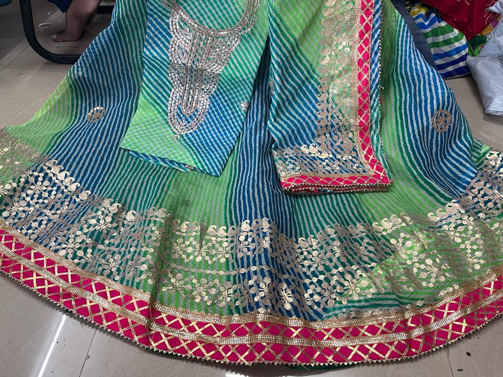 Beautiful Leheriya Gotapatti Kota Doria Dupatta Lehanga Nr Kml Firoji Lehenga