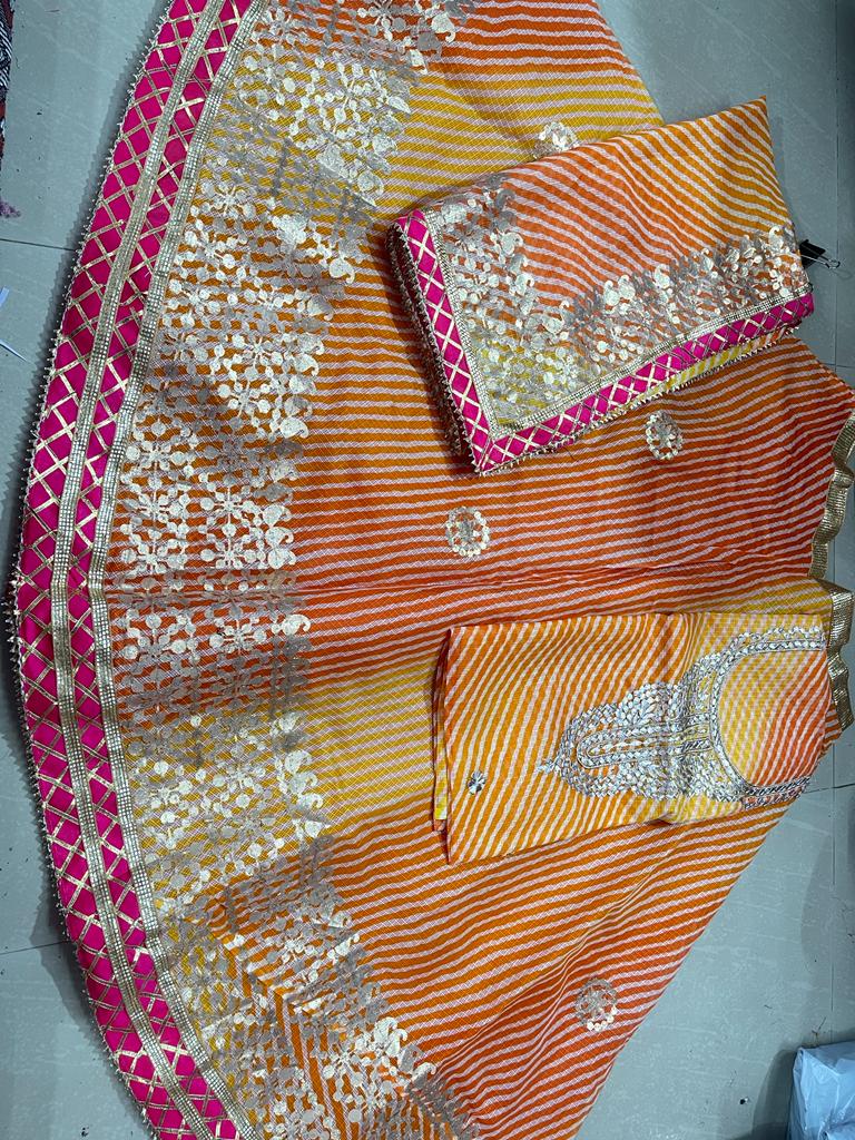 Beautiful Leheriya Gotapatti Kota Doria Dupatta Lehanga Nr Kml Lehenga