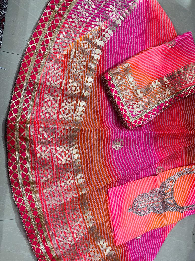 Beautiful Leheriya Gotapatti Kota Doria Dupatta Lehanga Nr Kml Lehenga