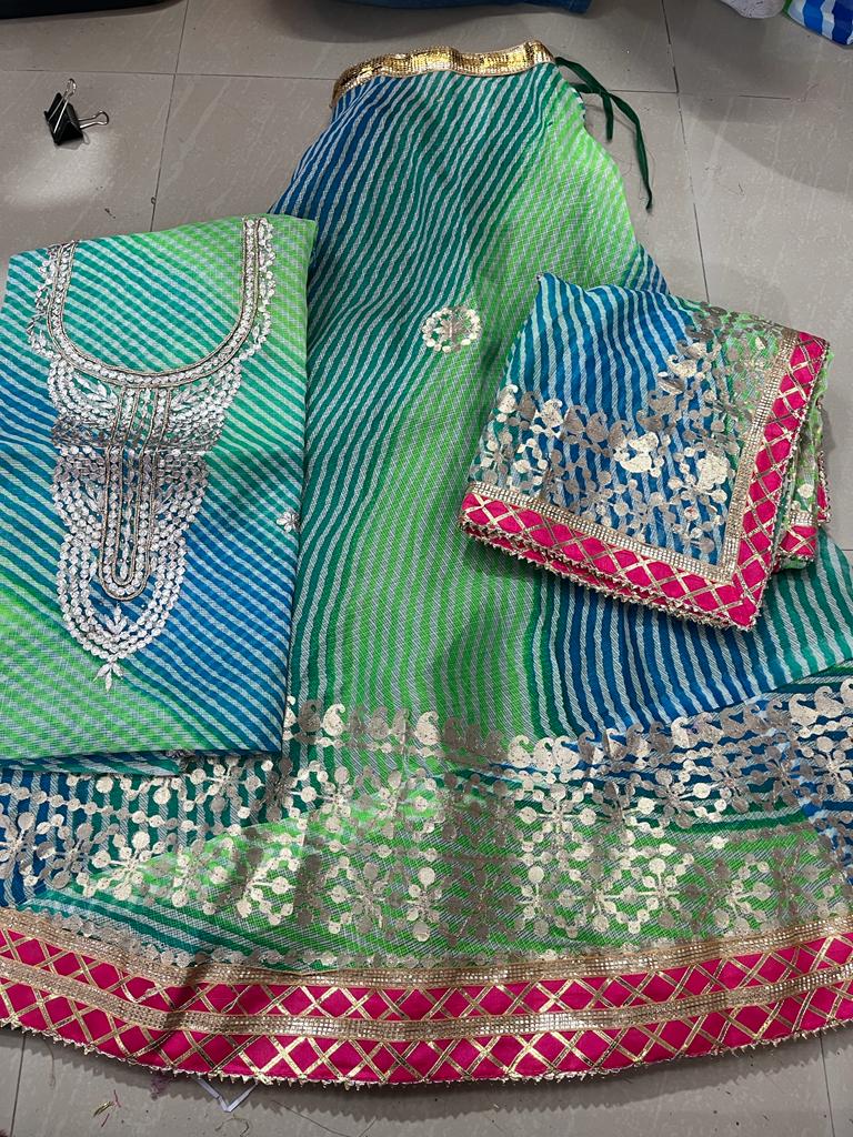 Beautiful Leheriya Gotapatti Kota Doria Dupatta Lehanga Nr Kml Lehenga