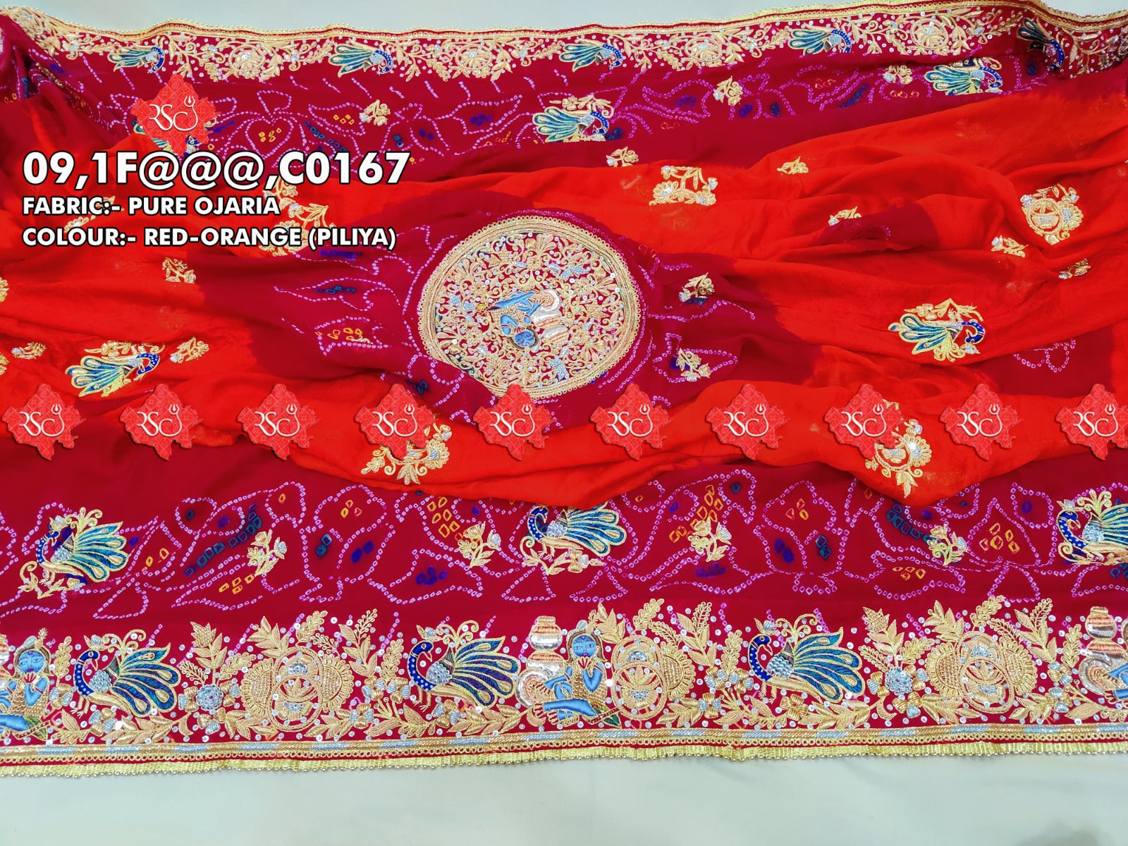 Pure Gaaji Silk Aara Taari Work Marwari Churni Kcpc Nr Red Orange Piliya Chunri Pila