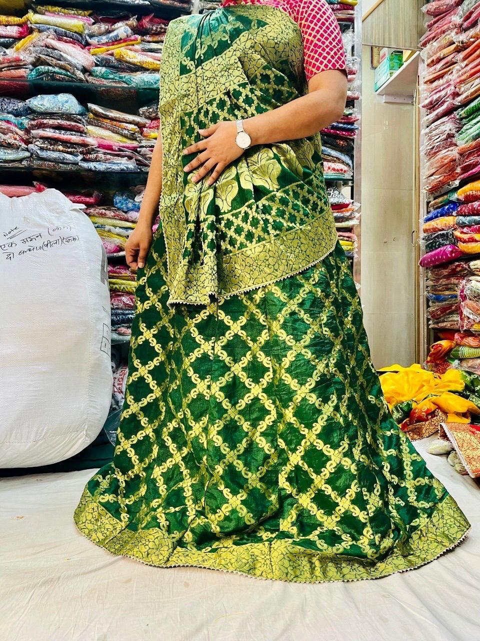 Rajasthani Bandhej Traditional Zari Ghatchola Lehengas Kml Or Green Lehenga