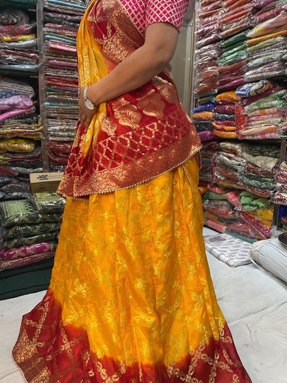 Rajasthani Bandhej Traditional Zari Ghatchola Lehengas Kml Or Yallow Red Lehenga