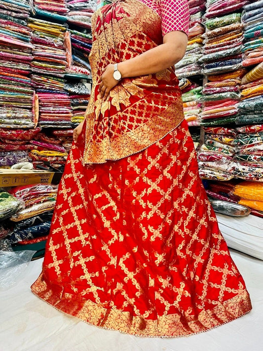 Rajasthani Bandhej Traditional Zari Ghatchola Lehengas Kml Or Red Lehenga